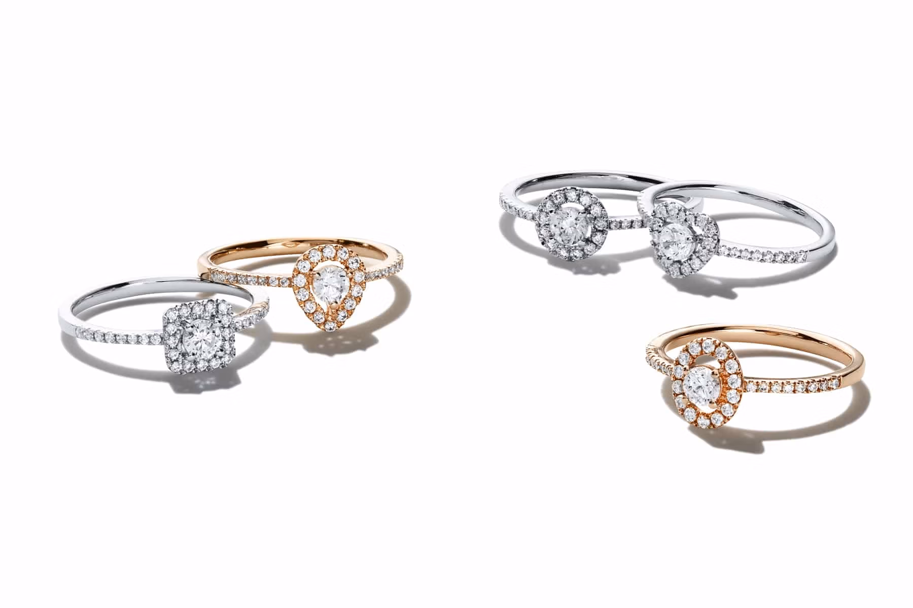 Packshot joaillerie bagues diamants or rose et blanc