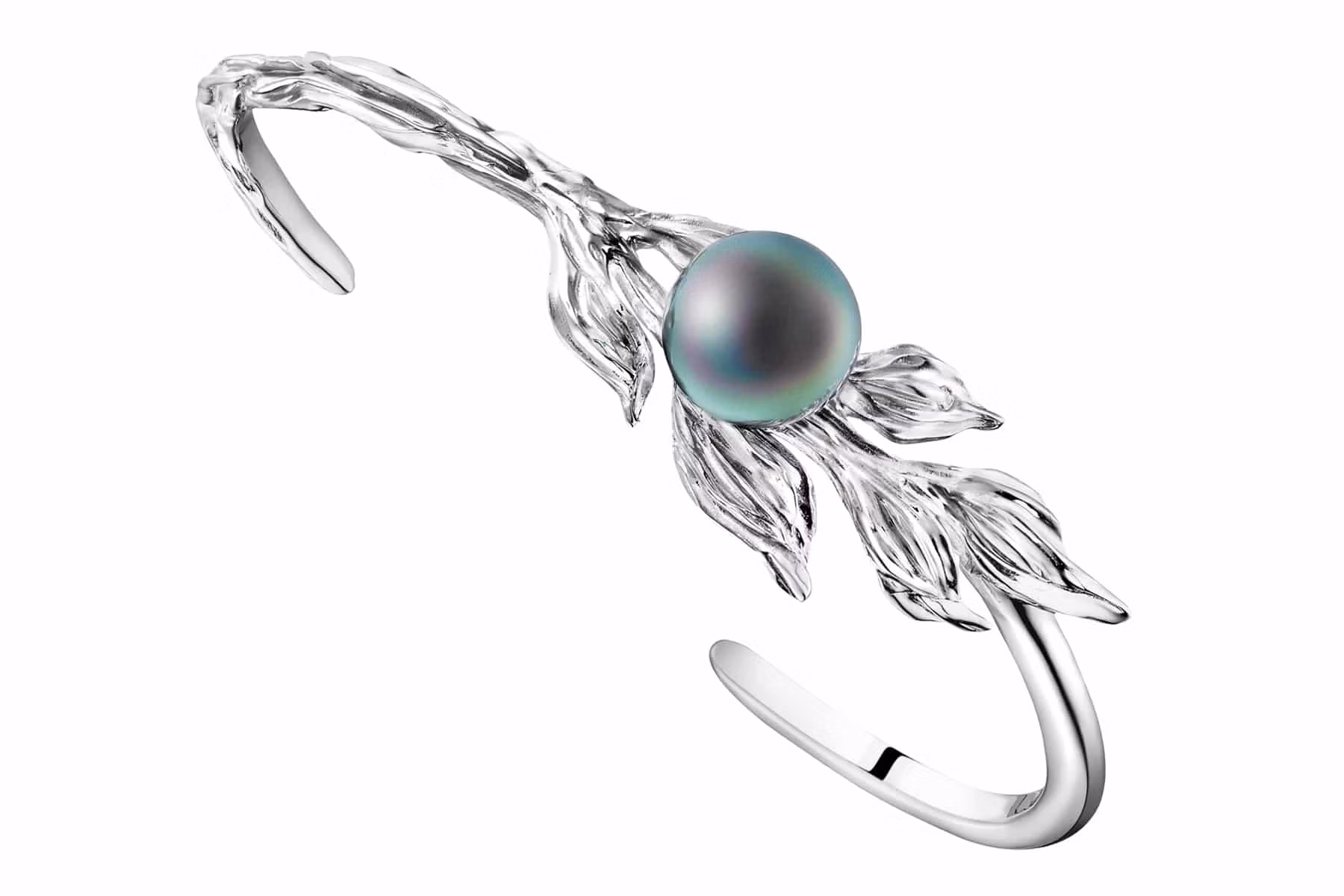 Packshot bijoux en argent 925/1000, perle de Tahiti, bracelet jonc