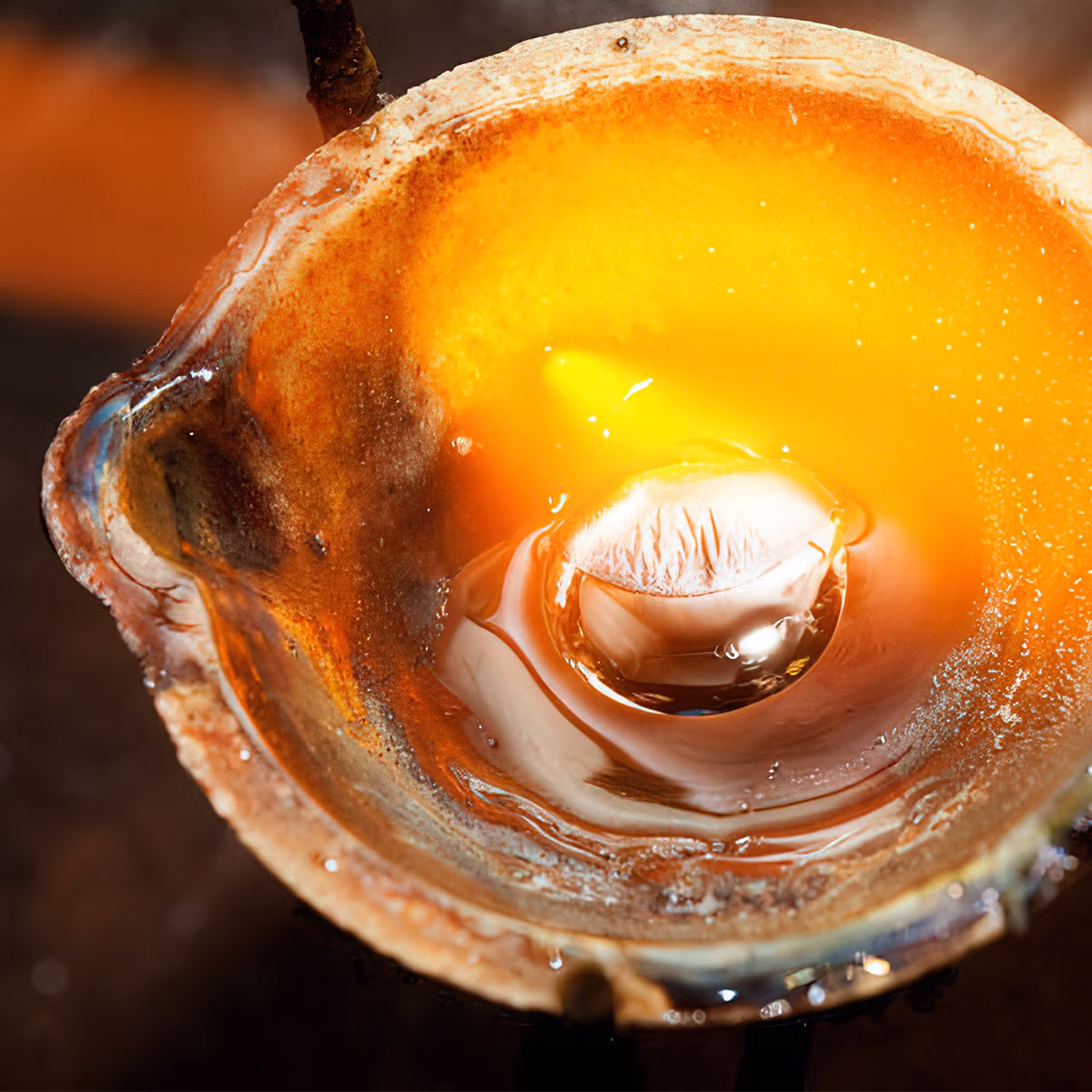 Argent fondu au creuset ~1000°C Argent fondu au creuset ~1000°C